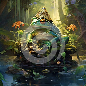 Emerald Bullfrog Amidst Greenery