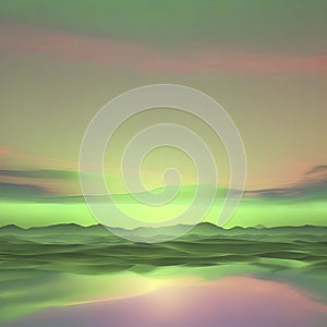 Emerald color sky at Sunset, color gradient background. AI-Generated.