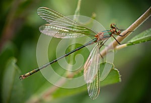 Emerald damselfly - Lestes sponsa. Closeup.