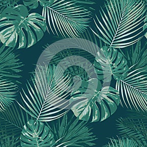 Emerald forest vector seamless pattern tropical background botany green texture