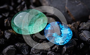 Emerald gemstone and blue quartz