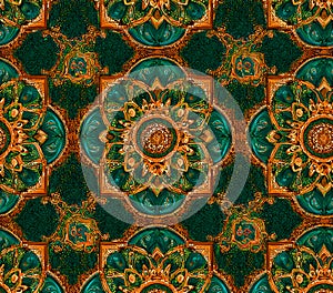 Emerald and Gold Geometric Pattern Luxurious Repeating Texture