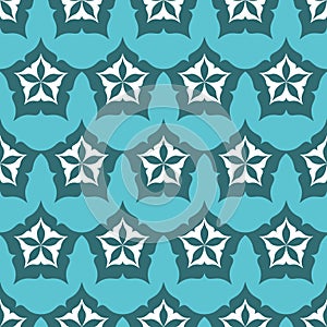 Emerald green decorative seamless pattern star asterisk on dark background, design for textile and decoration