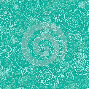 Emerald green floral lineart seamless pattern