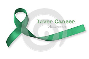 Emerald Green Jade ribbon awareness color on helping hand for Liver Cancer and Hepatitis B - HVB month isolated