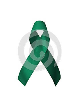 Emerald Green (Jade) ribbon awareness for Liver Cancer and Hepatitis B - HVB month (bow isolated on white).