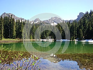 Emerald Green Lake shines on a early spring day