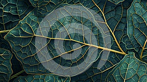 Emerald Green Leaf Vein Textures Close-Up