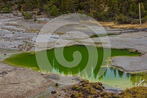 Emerald Green Steaming Pool In Yellowstone National Park Geyser Basin