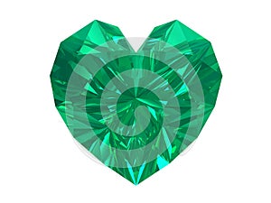 Emerald heart isolated on white background.