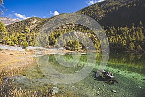 Emerald Lake Mricho Tal near Pisang. Himalaya mountains. Nepal, Annapurna circuit trek