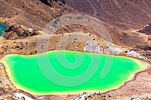 Emerald Lake. Red crater. Tongariro alpine crossing. New Zealand