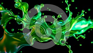 Emerald Liquid Splash: A Dynamic, Iridescent Abstract