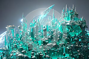 Emerald Mirage: A Translucent Crystal City on the Moon with Generative AI photo