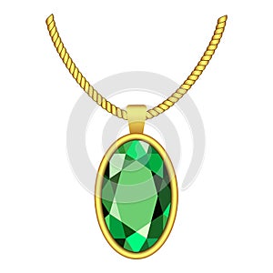 Emerald necklace icon, realistic style