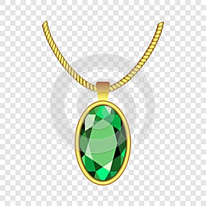 Emerald necklace icon, realistic style