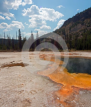 Emerald Pool hot spring in the Black Sand Geyser Basin in Yellowstone National Park in Wyoming USA