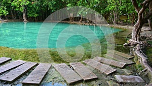 Emerald Pool Unseen Thailand Green and blue water is a tourist attraction in Krabi Thailand Asia