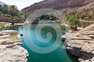 Emerald pools in Wadi Bani Khalid, Oman