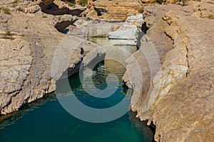 Emerald pools in Wadi Bani Khalid, Oman
