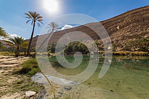 Emerald pools in Wadi Bani Khalid, Oman