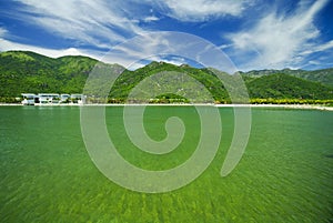 Emerald sea water and the lovely houses in Vietnam