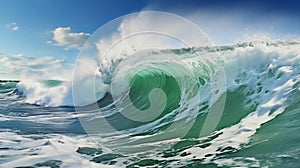 Emerald sea waves move in clusters along breezy currents.AI Generated