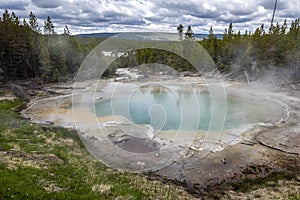 Emerald Spring at hot volcanic pool in Yellowstone