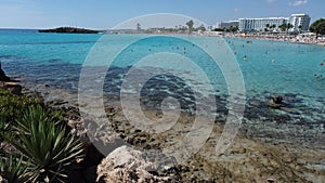 Emerald transparent sea at Nissi beach in Ayia Napa on the island of Cyprus