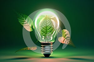 emerged green energy ecosystem concept using leaf inside light bulb ai generated