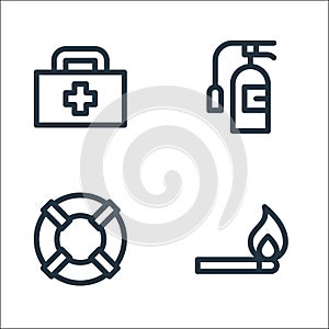 emergencies line icons. linear set. quality vector line set such as match, lifesaver, fire extinguisher