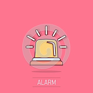 Emergency alarm icon in comic style. Alert lamp cartoon vector illustration on isolated background. Police urgency splash effect