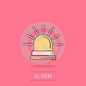 Emergency alarm icon in comic style. Alert lamp cartoon vector illustration on isolated background. Police urgency splash effect