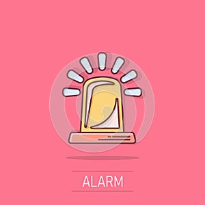 Emergency alarm icon in comic style. Alert lamp cartoon vector illustration on isolated background. Police urgency splash effect