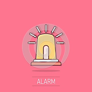 Emergency alarm icon in comic style. Alert lamp cartoon vector illustration on isolated background. Police urgency splash effect