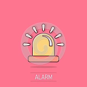 Emergency alarm icon in comic style. Alert lamp cartoon vector illustration on isolated background. Police urgency splash effect