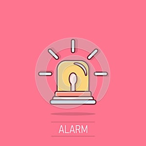 Emergency alarm icon in comic style. Alert lamp cartoon vector illustration on isolated background. Police urgency splash effect