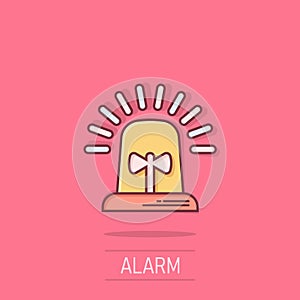 Emergency alarm icon in comic style. Alert lamp cartoon vector illustration on isolated background. Police urgency splash effect