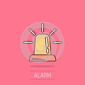 Emergency alarm icon in comic style. Alert lamp cartoon vector illustration on isolated background. Police urgency splash effect