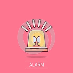 Emergency alarm icon in comic style. Alert lamp cartoon vector illustration on isolated background. Police urgency splash effect