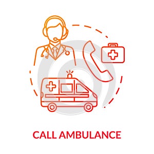 Emergency, ambulance call concept icon. First aid service, healthcare, hospital call centre hotline. Medical assistance