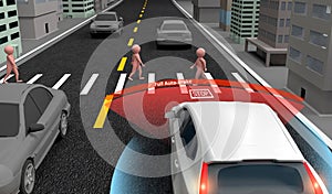 Emergency Braking Assist EBA sysyem to avoid car crash concept. Smart Car, 3D rendering photo
