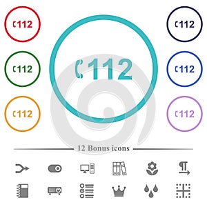 Emergency call 112 flat color icons in circle shape outlines