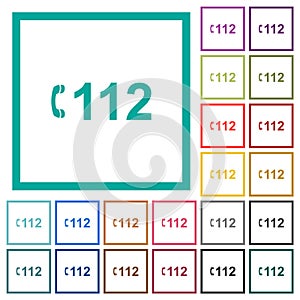 Emergency call 112 flat color icons with quadrant frames