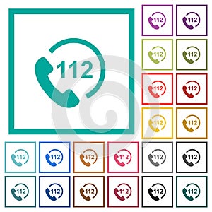 Emergency call 112 flat color icons with quadrant frames
