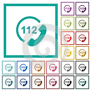 Emergency call 112 flat color icons with quadrant frames