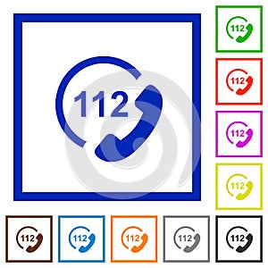 Emergency call 112 flat framed icons