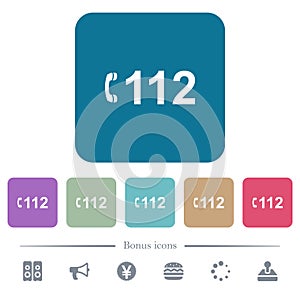 Emergency call 112 flat icons on color rounded square backgrounds