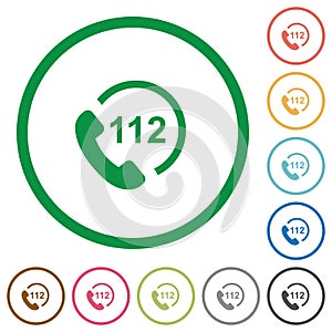 Emergency call 112 flat icons with outlines