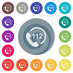 Emergency call 112 flat white icons on round color backgrounds